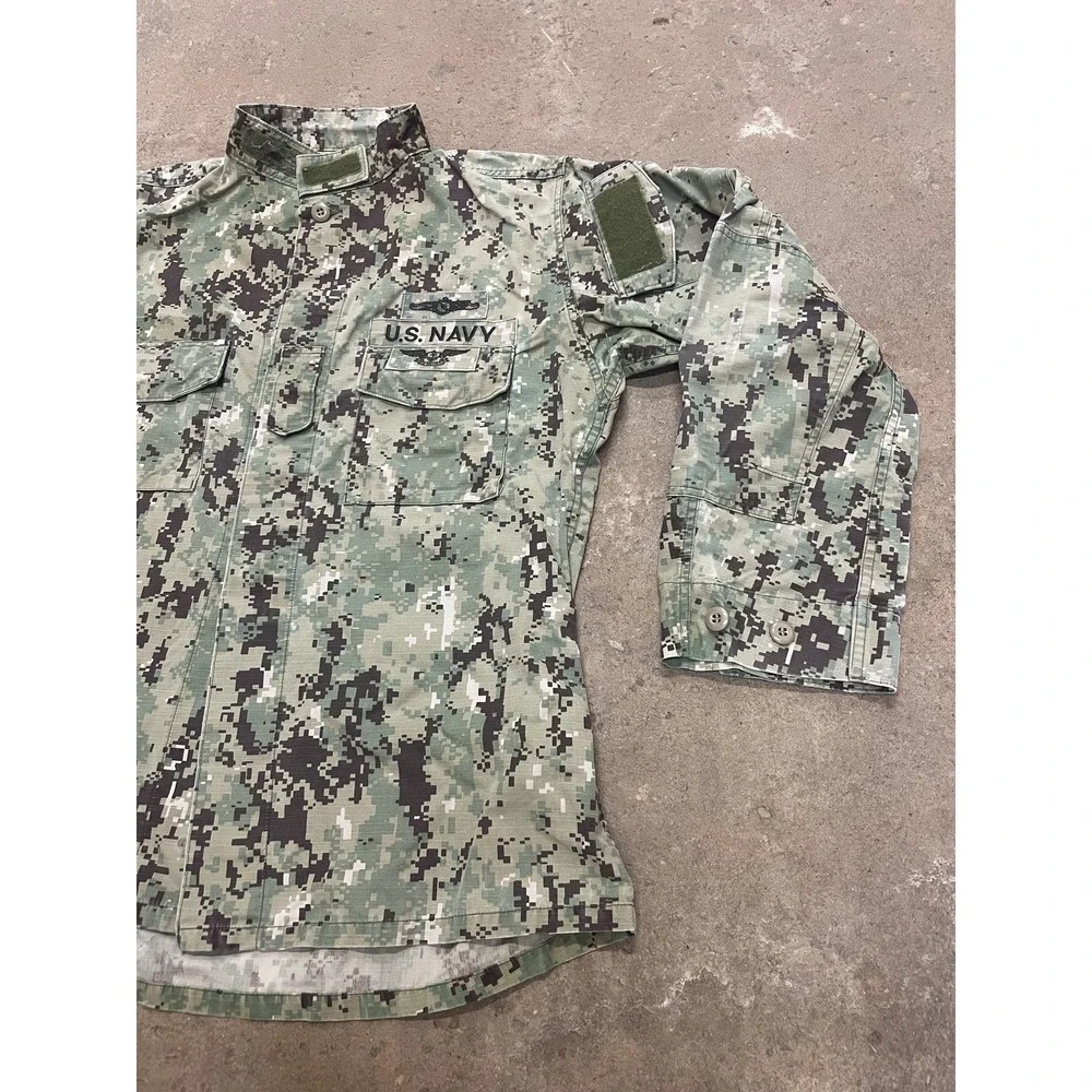 U.S. Navy Jacket Mens LT Green Digital‎ Camo Military Utility Cotton Ripstop